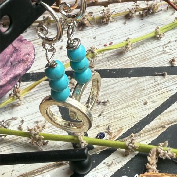 Western style turquoise silver statement dangle earrings - Picture 1 of 2